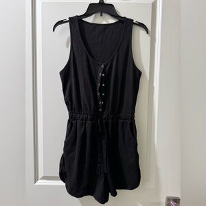 Black Sleeveless Button-Front Romper